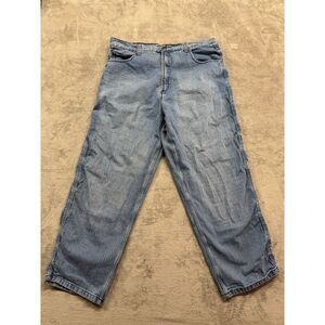 Y2K Evolution Jeans Mens Measured 39x31 Light Blue Denim Baggy Streetwear‎ Faded